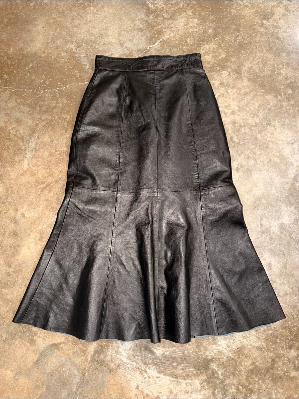 Deerskin Genuine Leather Black Trumpet Midi Skirt 8 Paneled Flare Western Unique